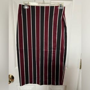 NY&CO wrap, pencil, striped skirt.  Maroon, navy blue and white. Size 2.